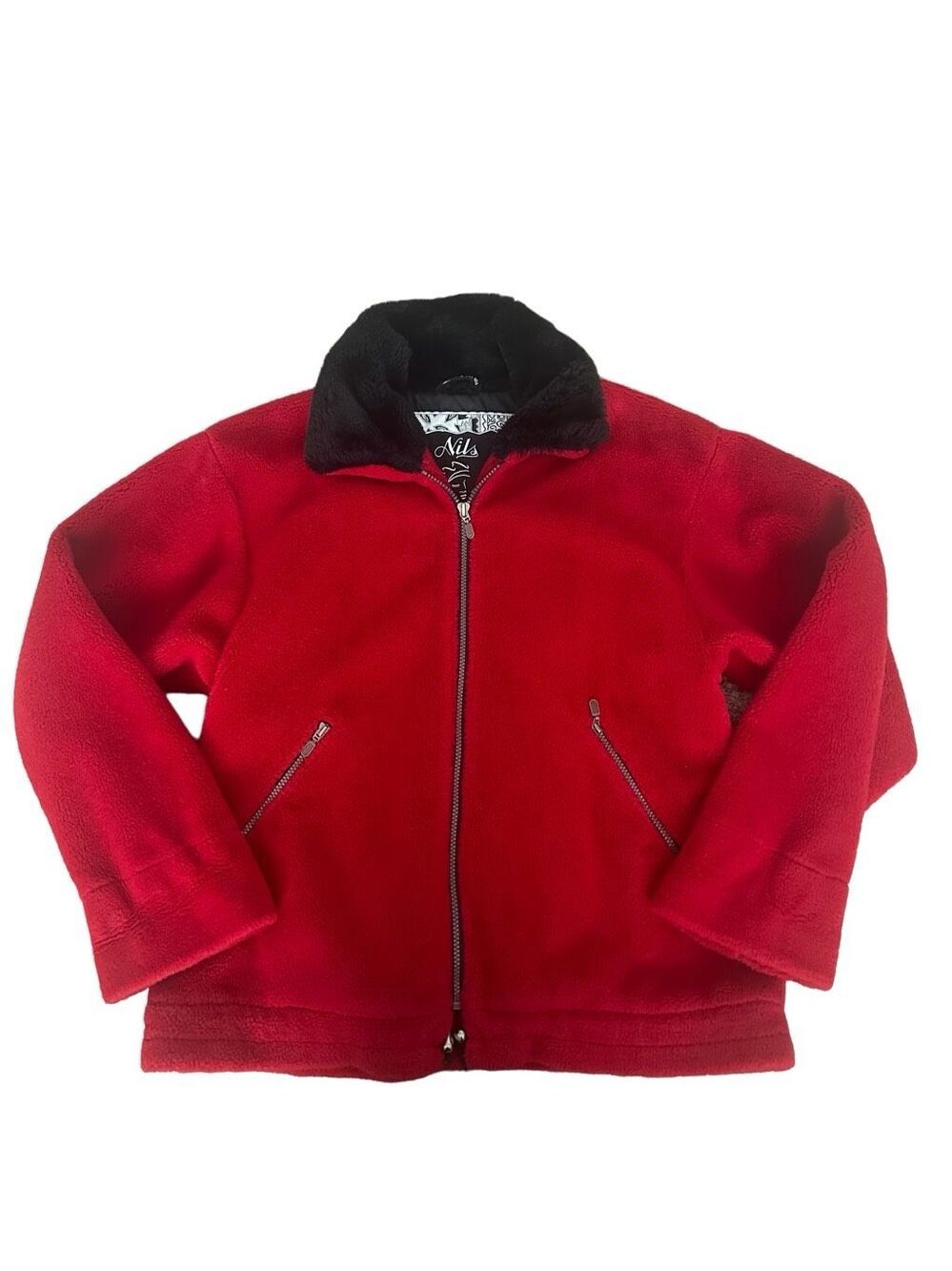Nils Vintage Fleece Faux Fur Bomber Jacket Coat Red Zip Up Women’s Size Small